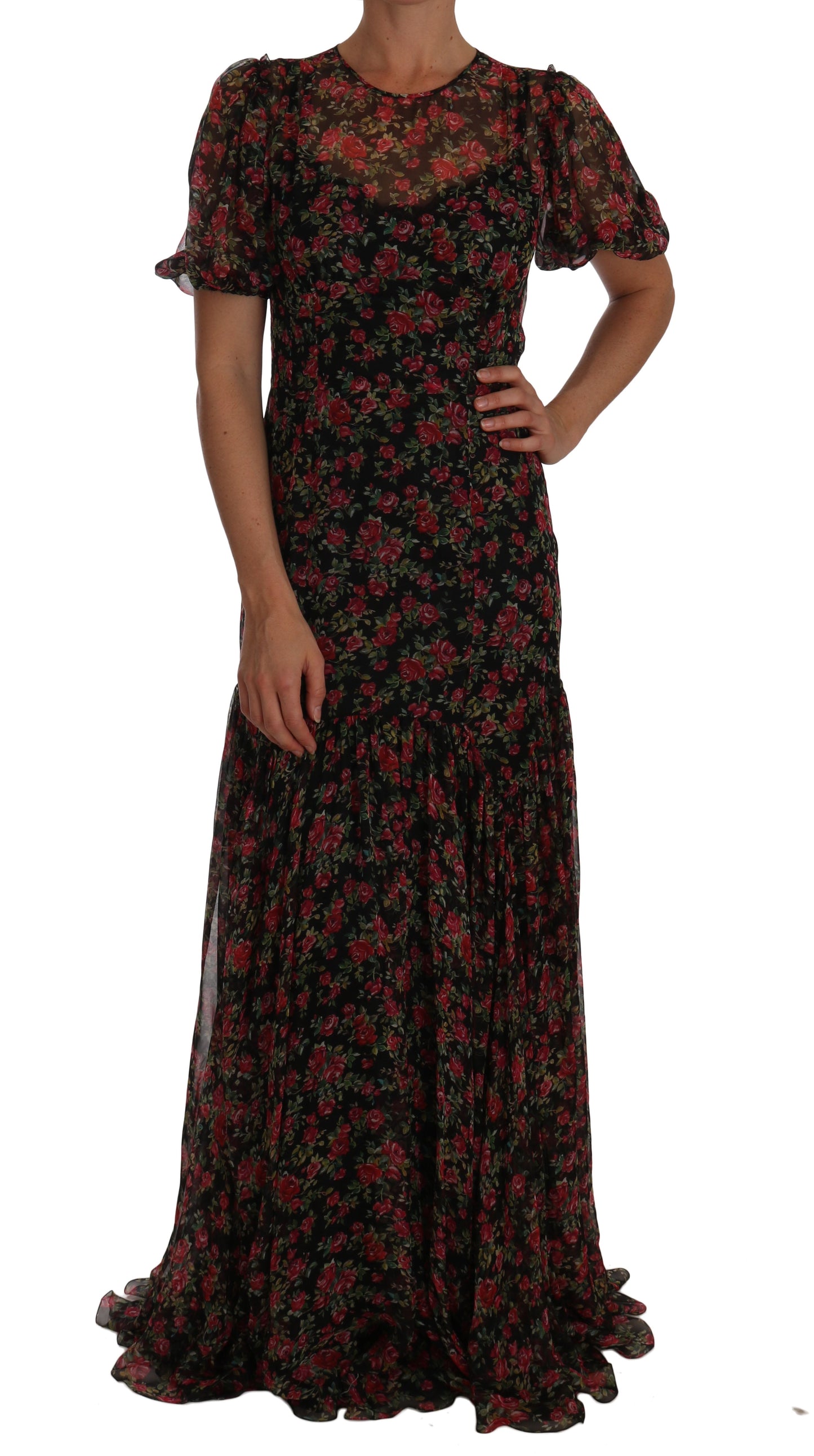 Dolce & Gabbana Black Floral Roses A-Line Shift Women's Gown