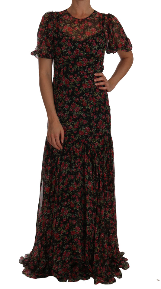 Dolce & Gabbana Black Floral Roses A-Line Shift Women's Gown