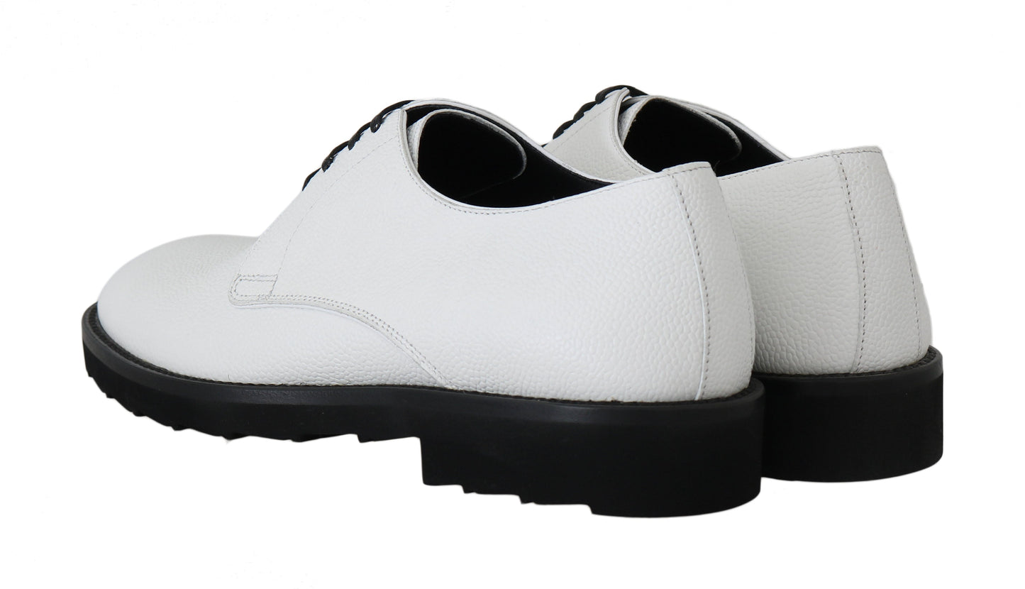 Dolce & Gabbana White Leather Derby Dress Formal Men's Shoes