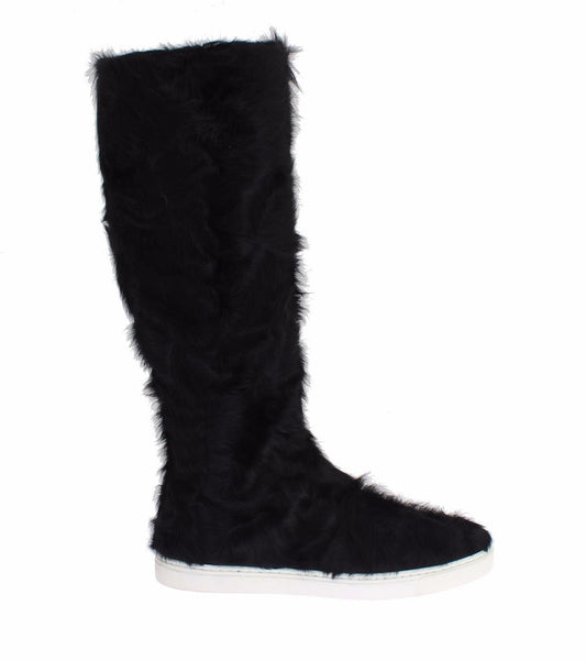 Dolce & Gabbana Black Xiangao Lamb Fur Leather Women's Boots