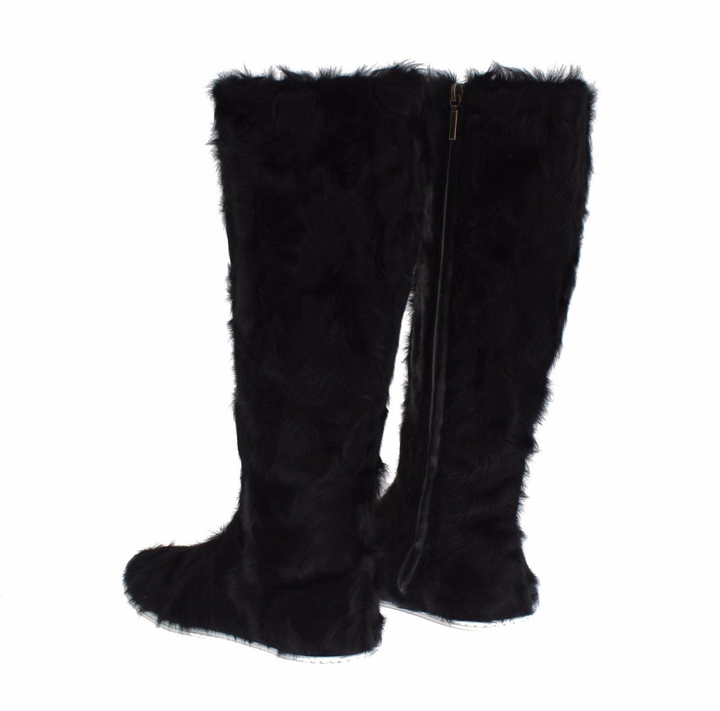 Dolce & Gabbana Black Xiangao Lamb Fur Leather Women's Boots
