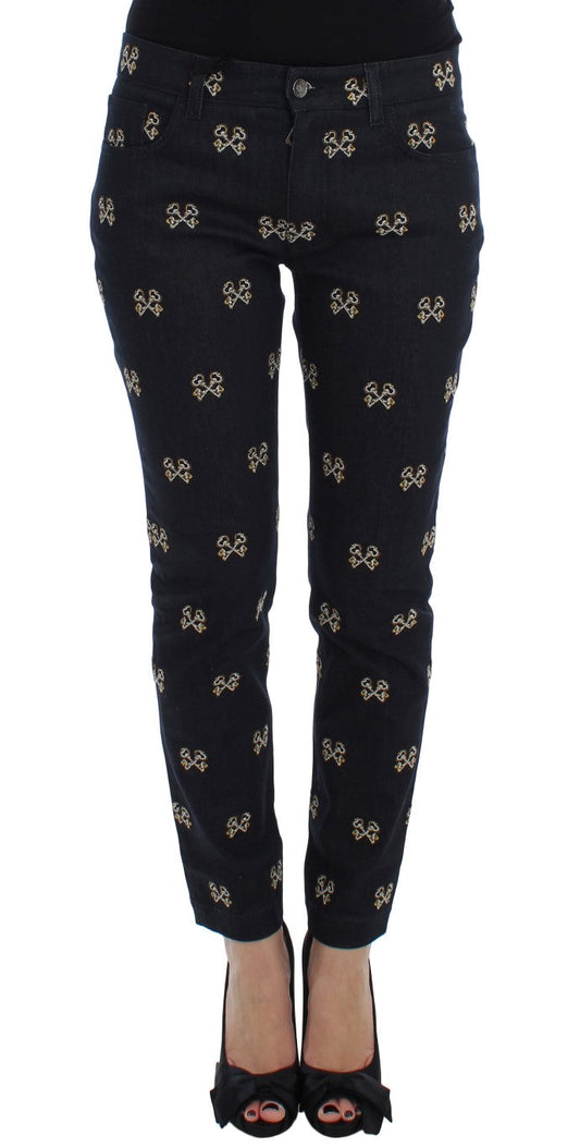 Dolce & Gabbana Blue Key Embroidered Slim Fit KATE Women's Jeans