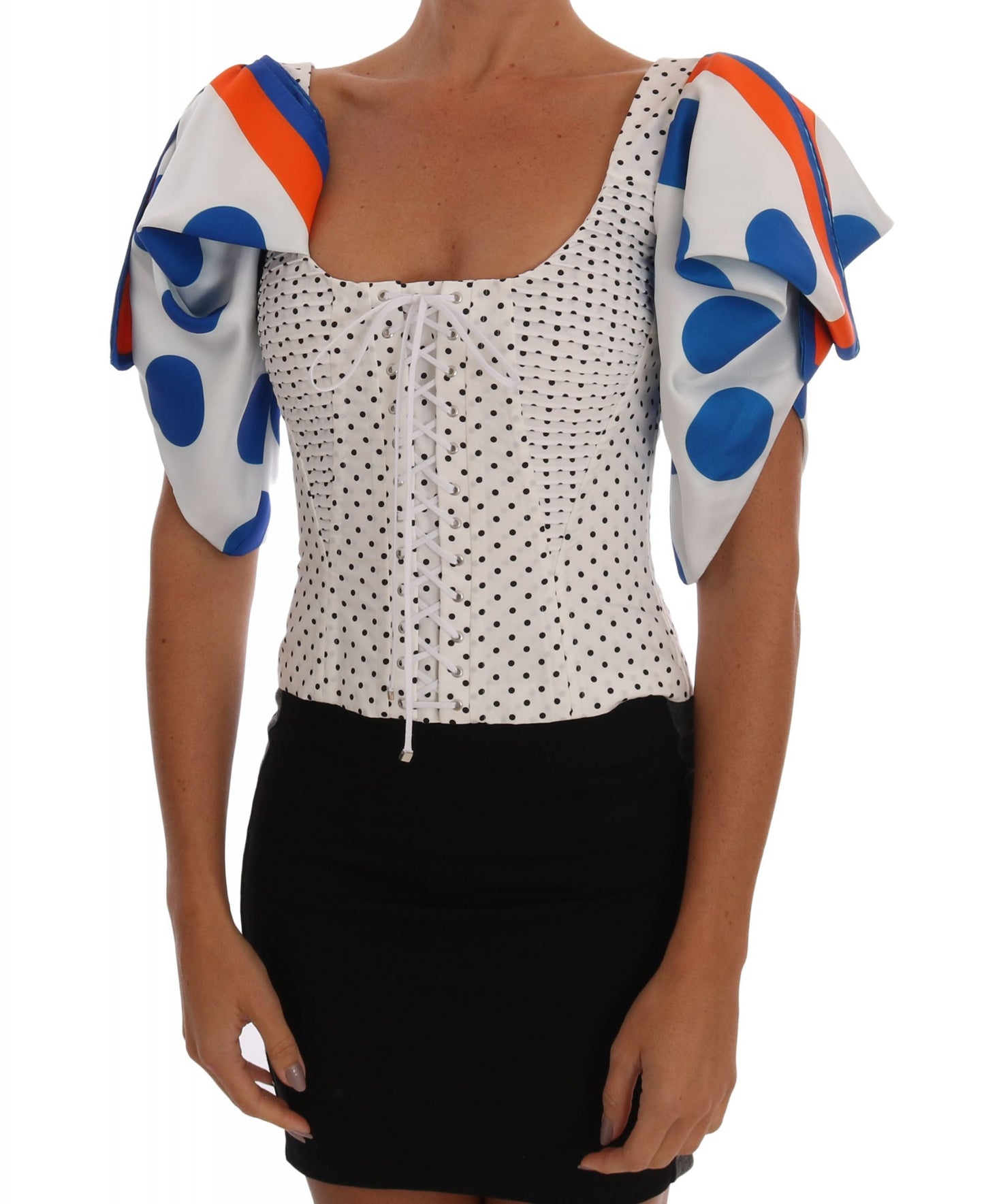 Dolce & Gabbana White Polka Silk Corset Bustier Women's Top