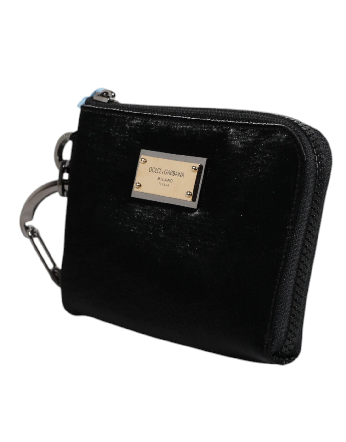 Dolce & Gabbana Black Nylon Logo Plaque Keyring Pouch Clutch Men's Bag