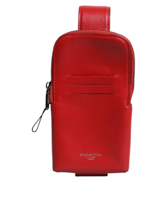 Dolce & Gabbana Red Leather Logo Zip Around Card Holder Wide Strap Men's Wallet (Pre-Owned)