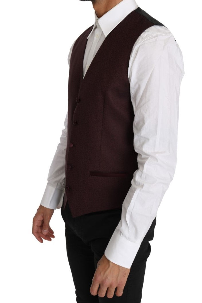 Dolce & Gabbana Purple Pattern Wool Silk Waistcoat Men's Vest