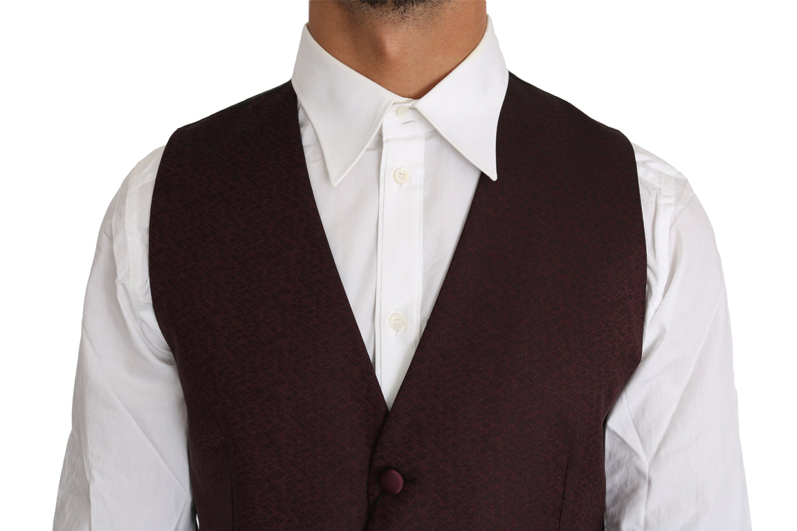 Dolce & Gabbana Purple Pattern Wool Silk Waistcoat Men's Vest