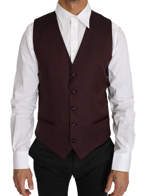 Dolce & Gabbana Purple Pattern Wool Silk Waistcoat Men's Vest