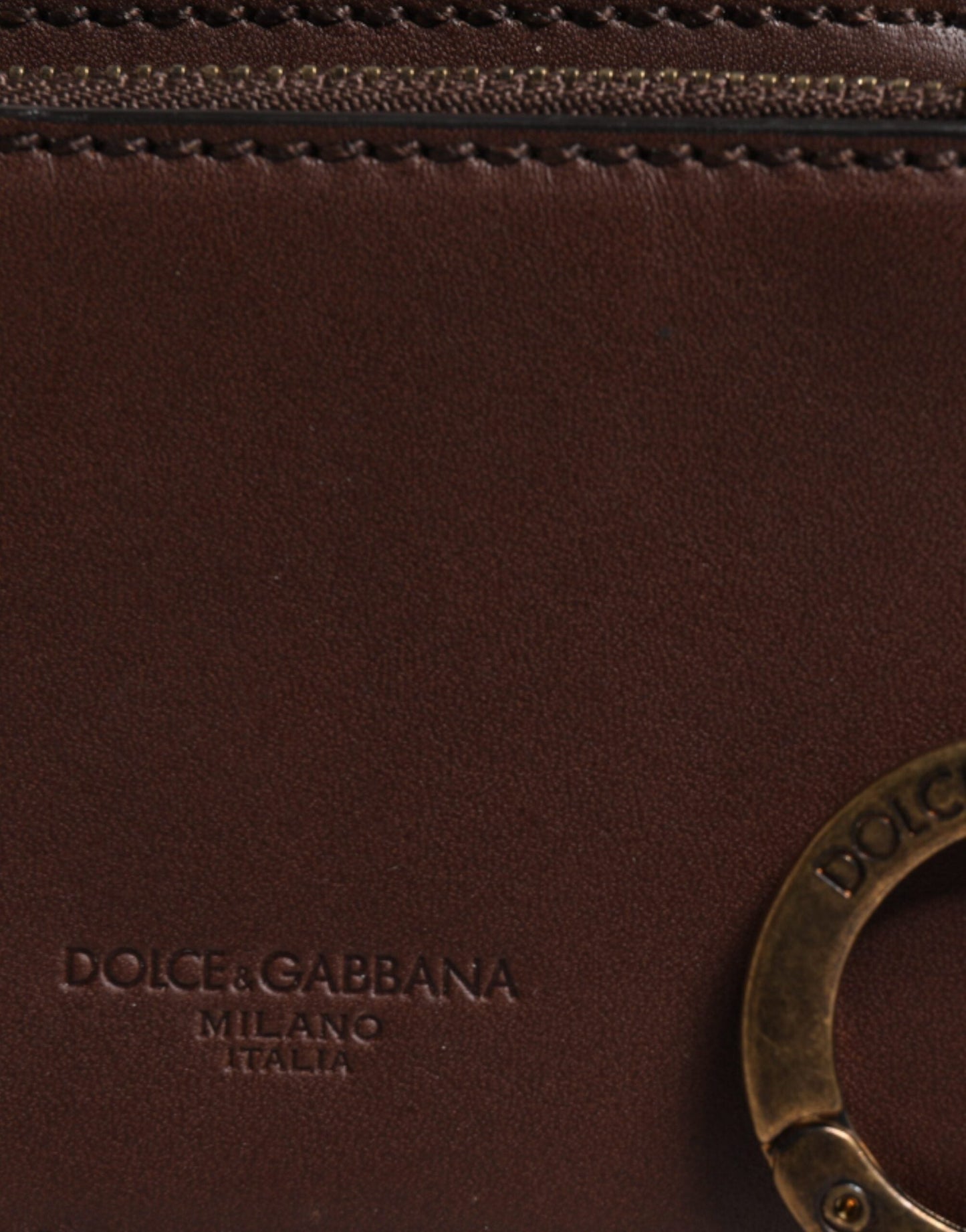 Dolce & Gabbana Brown Leather Zip Logo Keyring Coin Purse Keyring Men's Wallet (Pre-Owned)