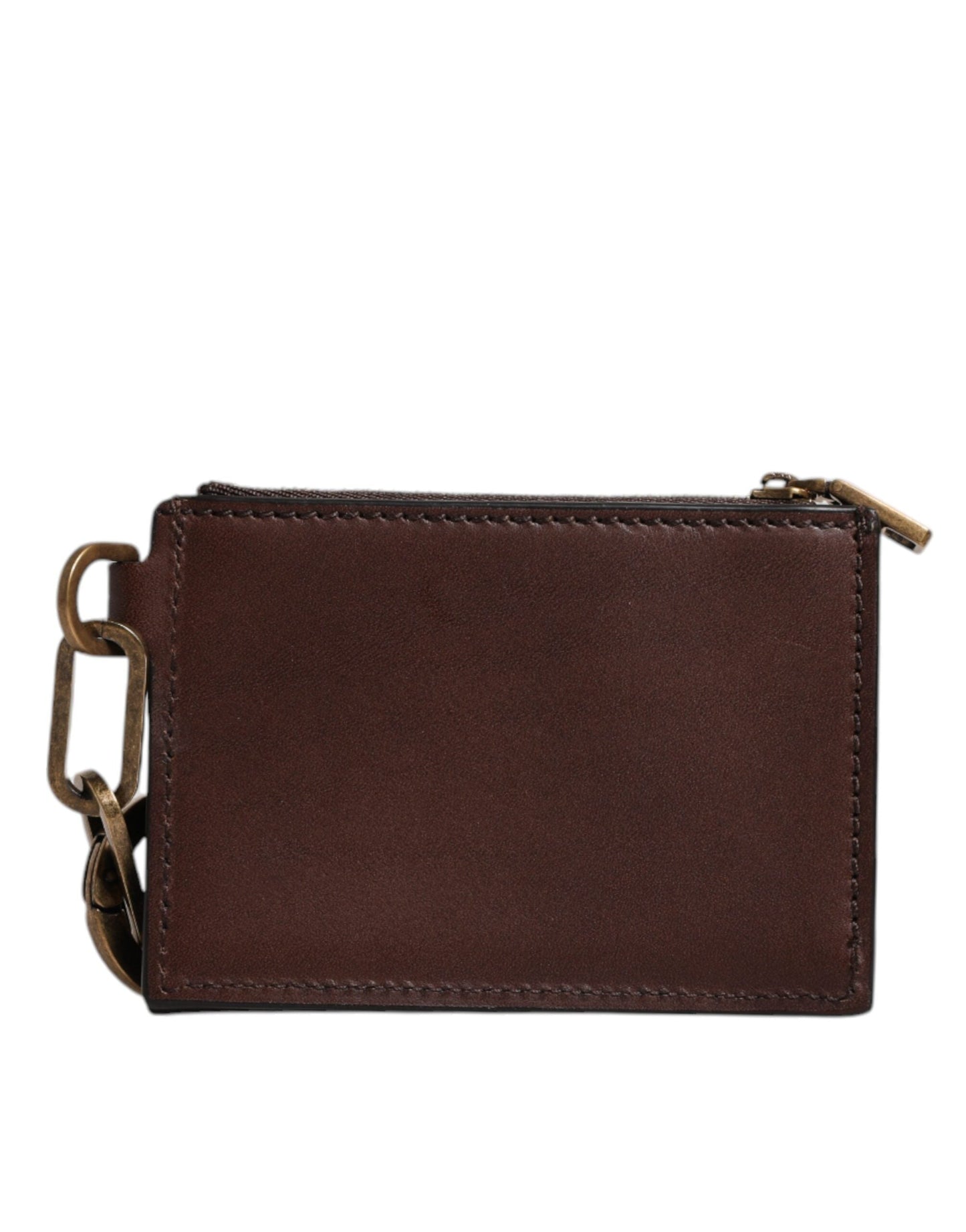 Dolce & Gabbana Brown Leather Zip Logo Keyring Coin Purse Keyring Men's Wallet (Pre-Owned)