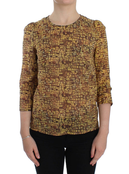 Dolce & Gabbana Multicolor Mosaic Print Silk Blouse Women's T-shirt