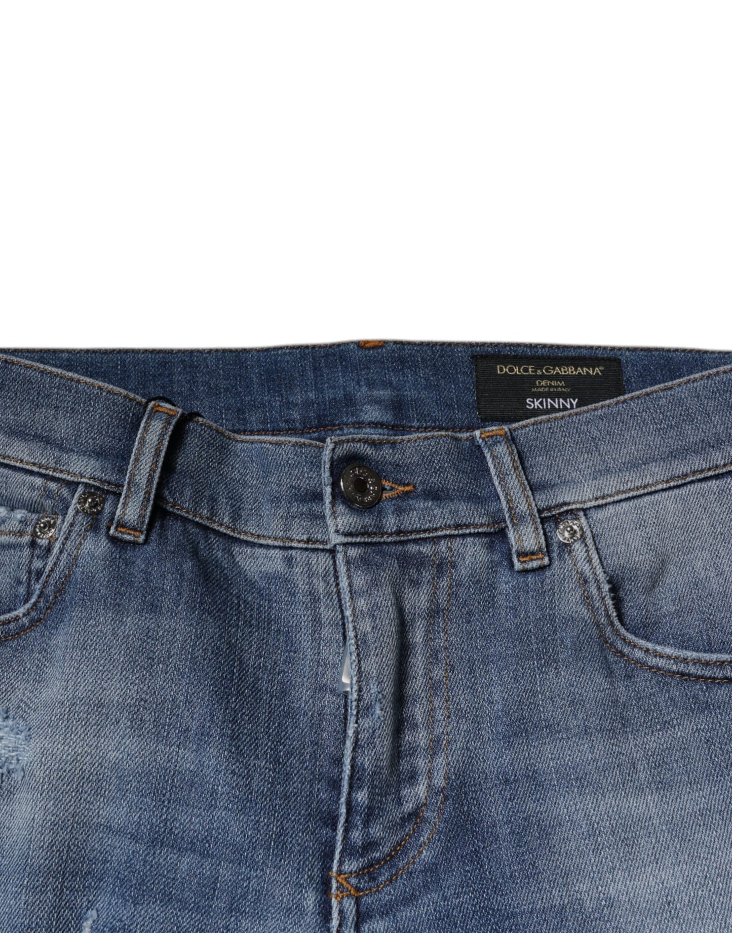 Dolce & Gabbana Blue Tattered Cotton Stretch Skinny Denim Men's Jeans
