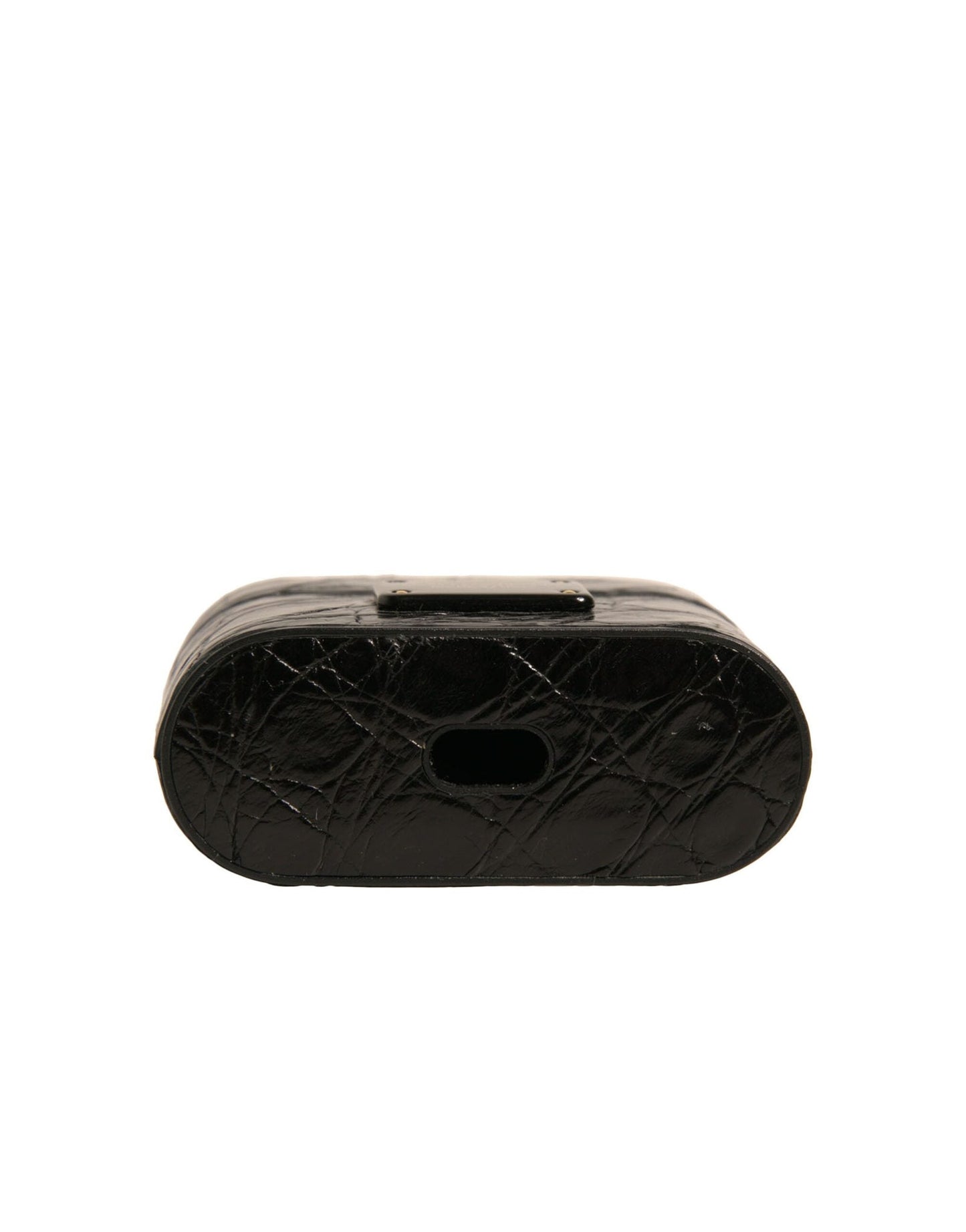 Dolce & Gabbana Black Leather Metal Logo Plaque Holder Airpods  Case