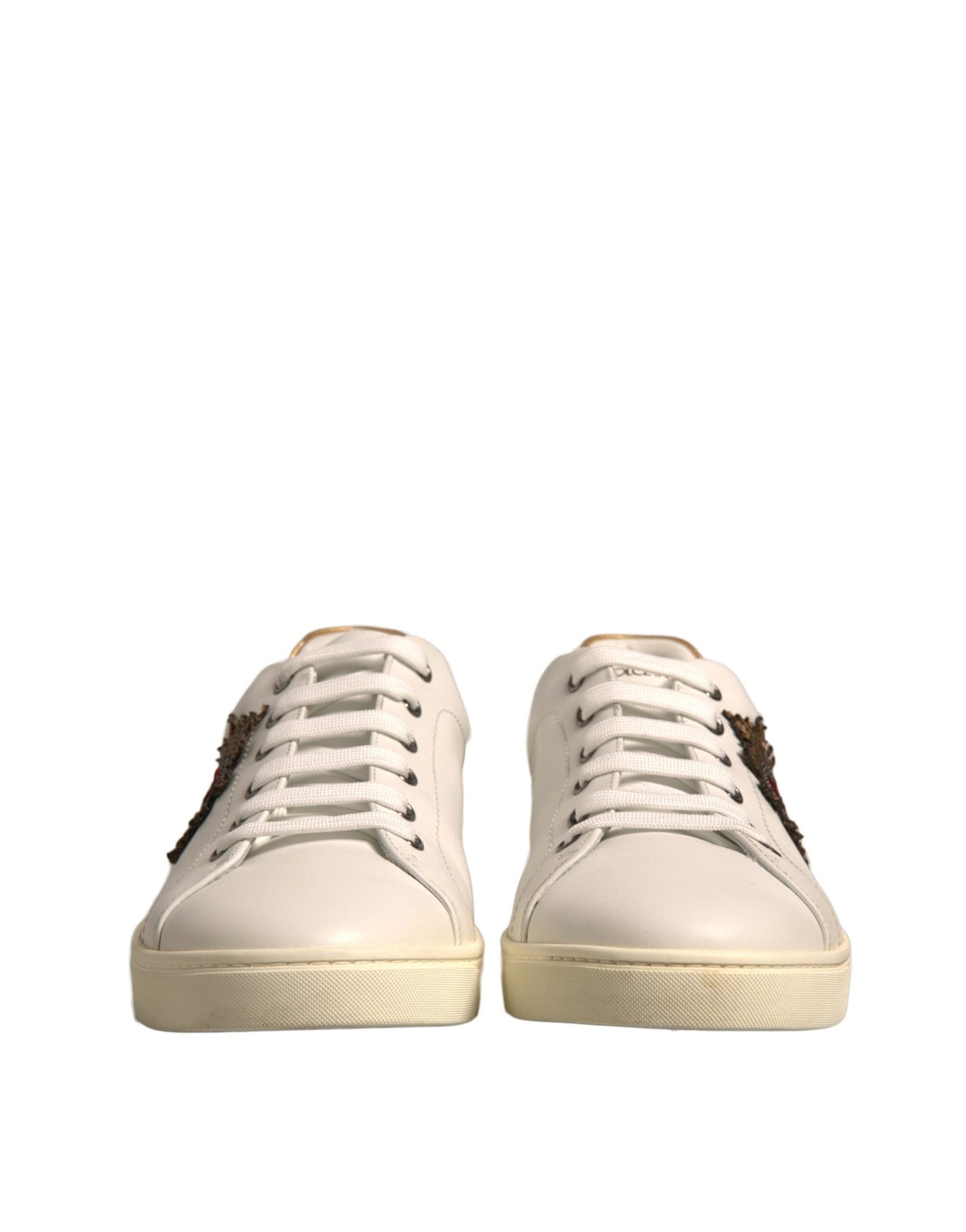 Dolce & Gabbana White Leather Heart Embellished Sneakers Men's Shoes (Pre-Owned)