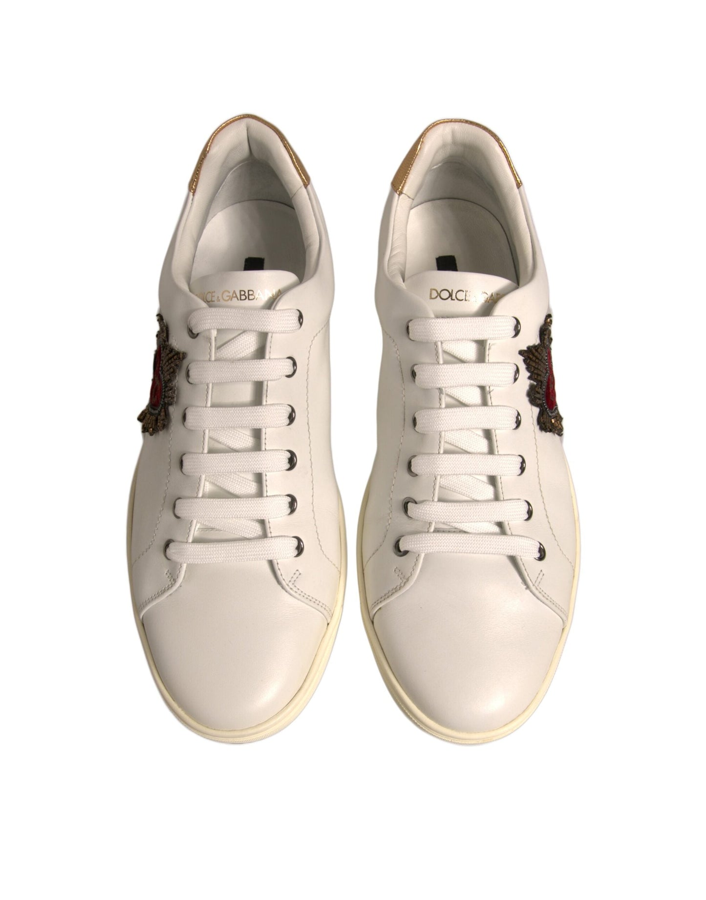 Dolce & Gabbana White Leather Heart Embellished Sneakers Men's Shoes (Pre-Owned)