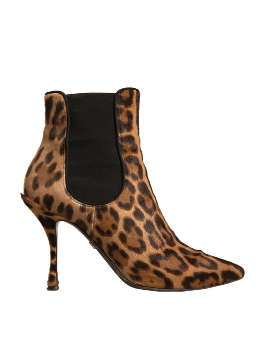 Dolce & Gabbana Brown Leopard Leather Stretch Heels Boots Women's Shoes (Pre-Owned)