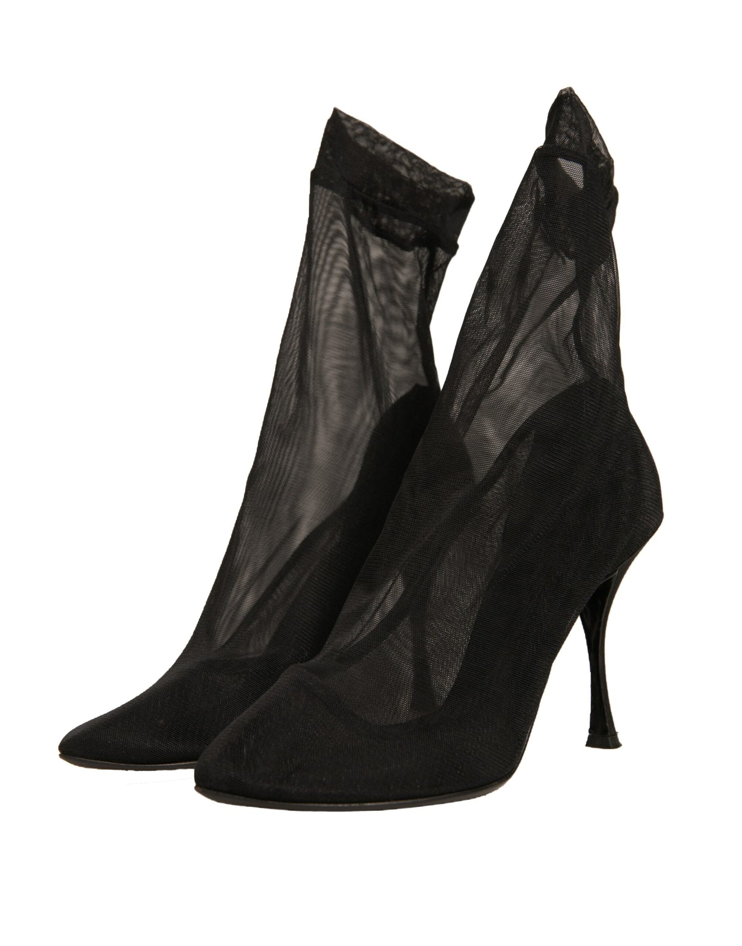 Dolce & Gabbana Black Silk Mesh Sock Style Heels Boots Women's Shoes (Pre-Owned)