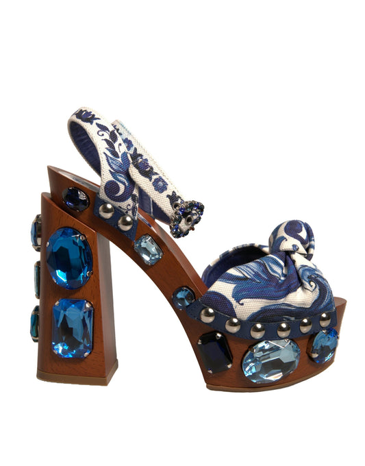 Dolce & Gabbana Multicolor Majolica Embellished Wedge Sandals Women's Shoes