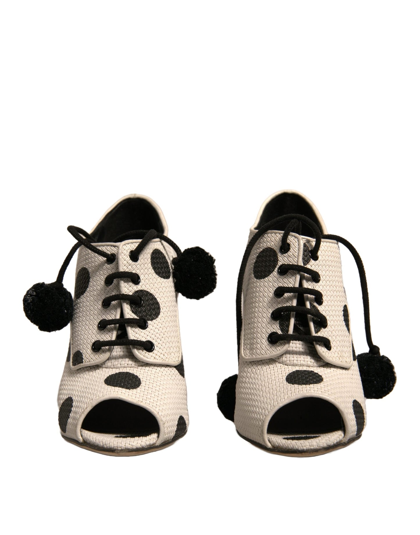 Dolce & Gabbana White Black Polka Dot Peep Toe Ankle Boots Women's Shoes (Pre-Owned)