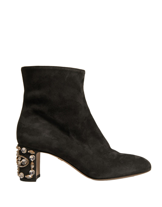 Dolce & Gabbana Black Embellished Heel Ankle Boots Women's Shoes
