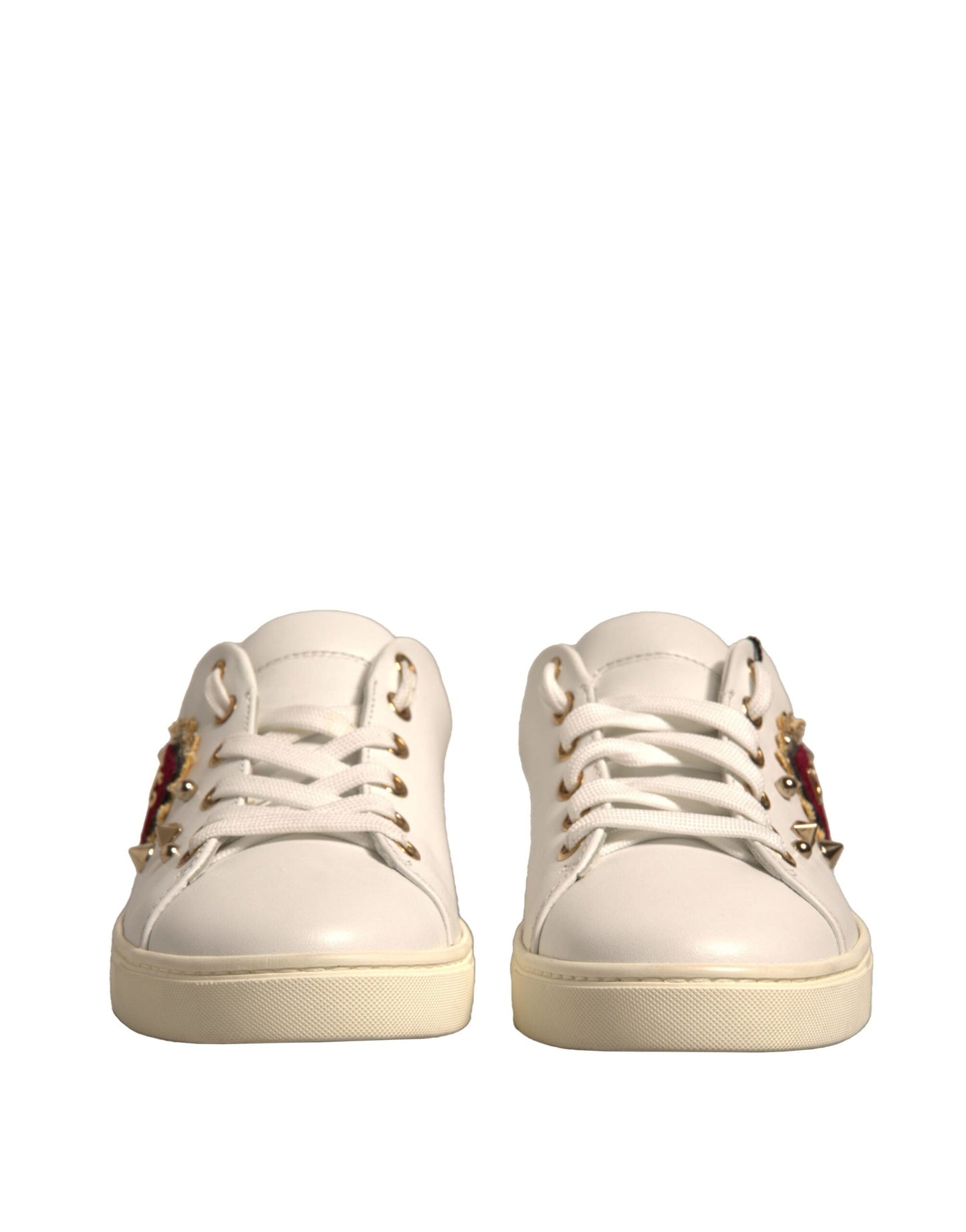 Dolce & Gabbana White Leather Gold Red Heart Sneakers Women's Shoes (Pre-Owned)