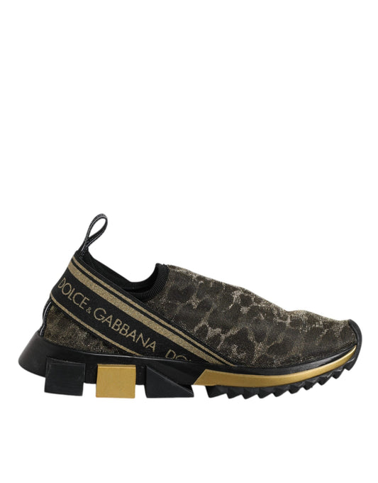 Dolce & Gabbana Gold Glitter Leopard Sorrento Sneakers Women's Shoes (Pre-Owned)