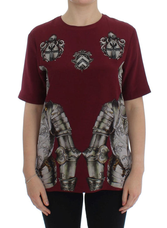 Dolce & Gabbana Red Knight Print Silk Blouse Women's T-shirt