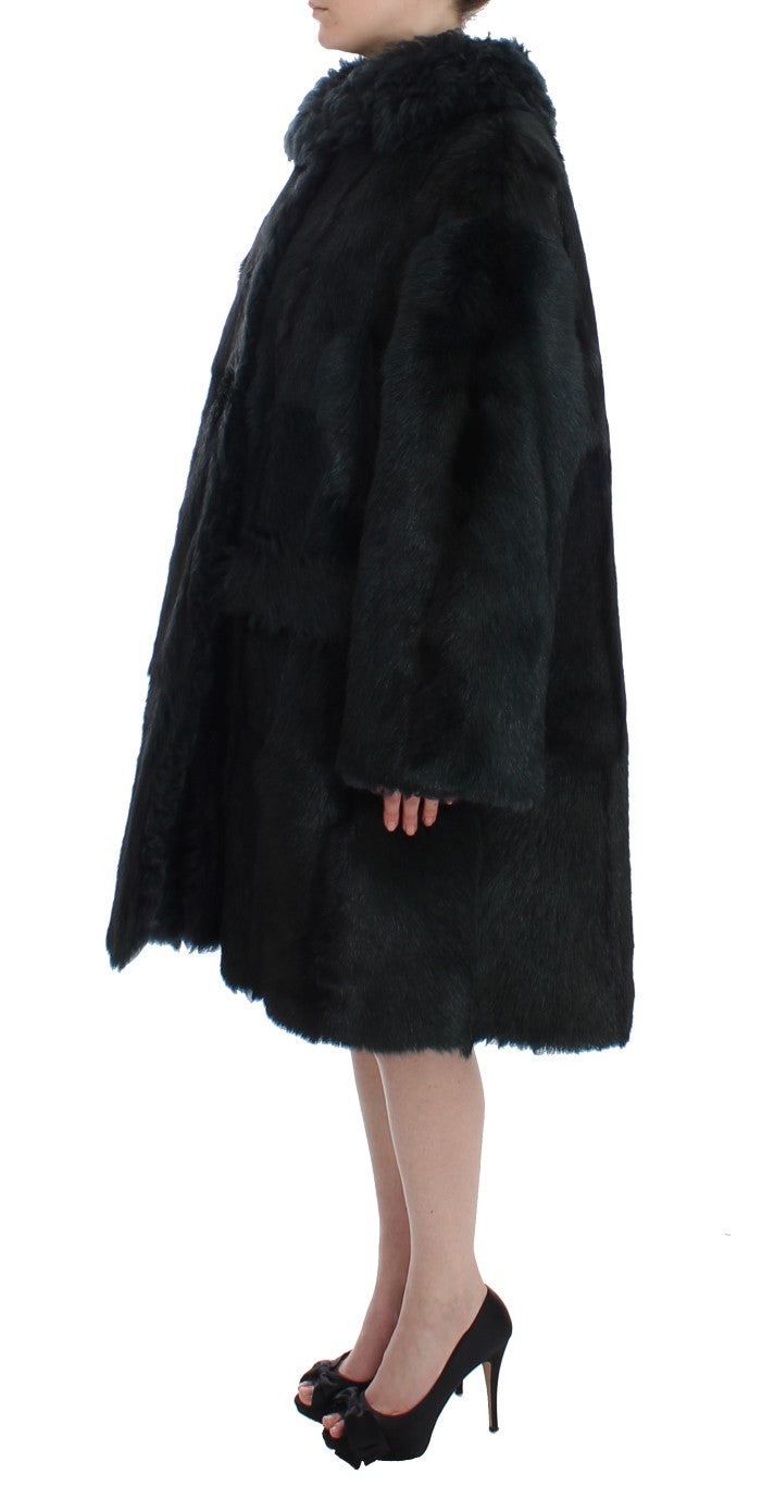 Dolce & Gabbana Black Goat Fur Shearling Long Jacket Women's Coat