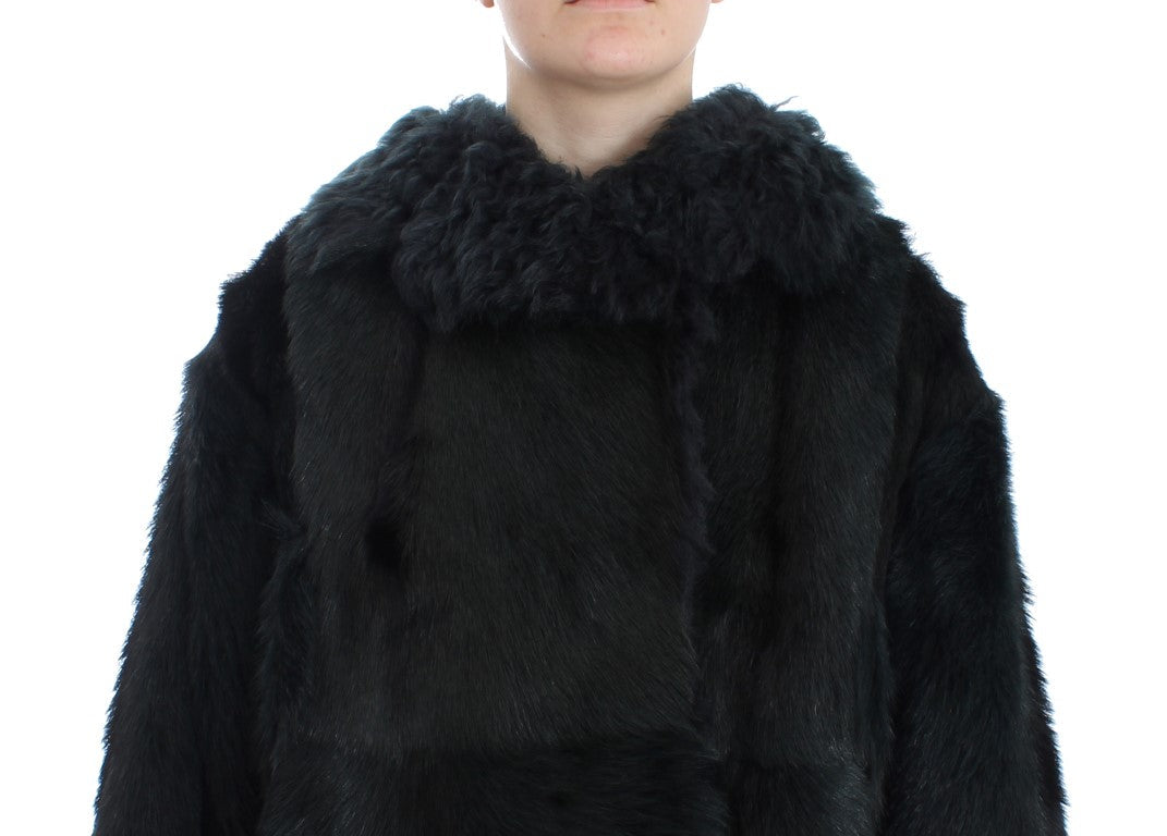 Dolce & Gabbana Black Goat Fur Shearling Long Jacket Women's Coat