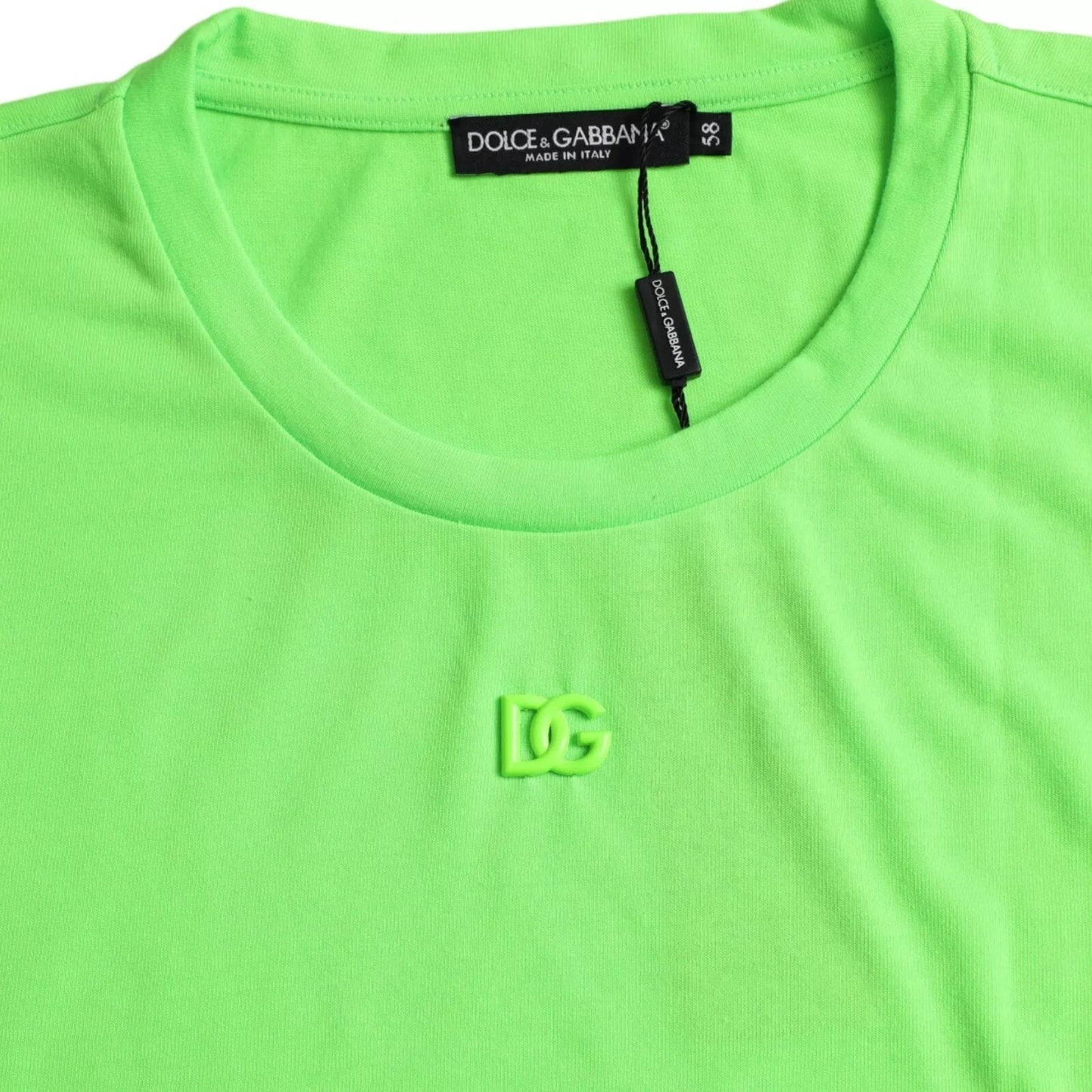Dolce & Gabbana Green Embossed Logo Crew Neck Neon Men's T-shirt (Pre-Owned)