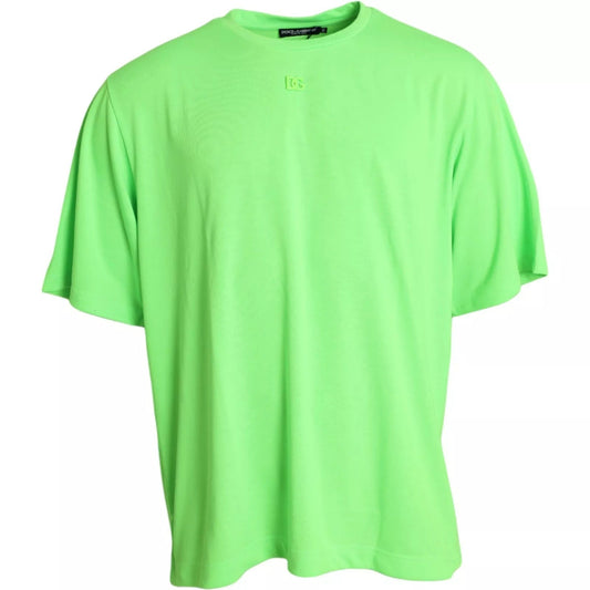 Dolce & Gabbana Green Embossed Logo Crew Neck Neon Men's T-shirt (Pre-Owned)