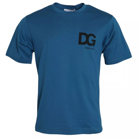 Dolce & Gabbana Blue Logo Cotton Round Neck Short Sleeves Men's T-shirt (Pre-Owned)