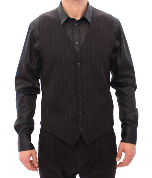 Dolce & Gabbana Black Striped Wool Logo Men's Vest