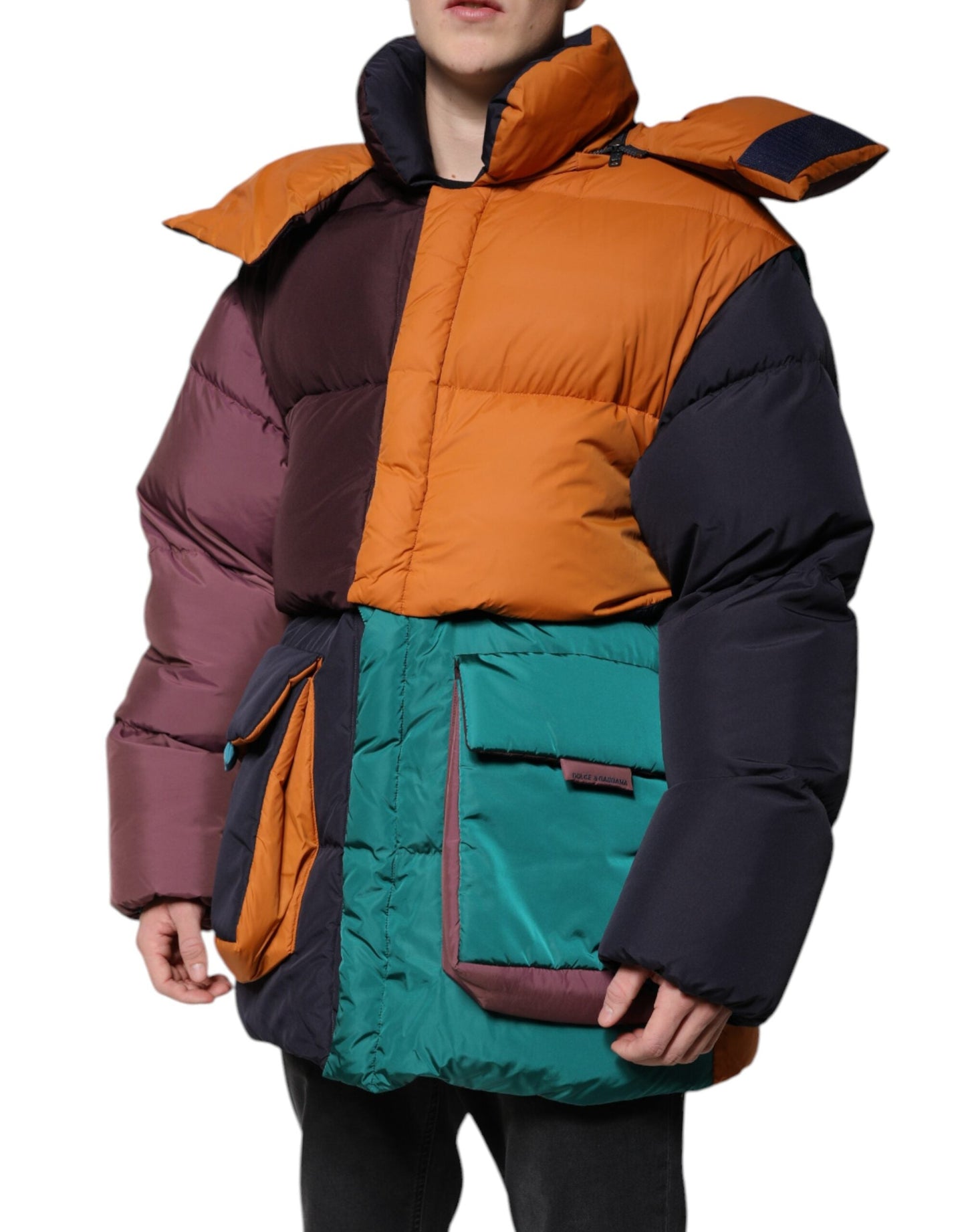 Dolce & Gabbana Multicolor Quilted Hooded Puffer Men's Jacket (Pre-Owned)