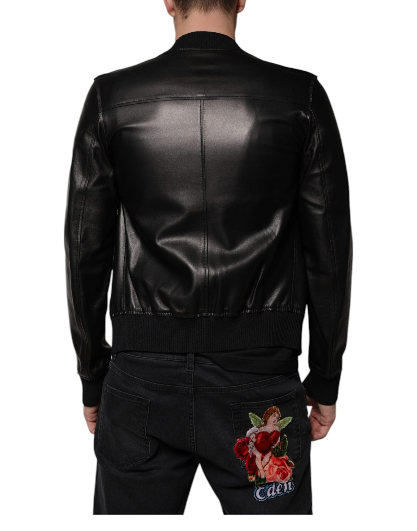 Dolce & Gabbana Black Lambskin Full Zip Biker Blouson Men's Jacket