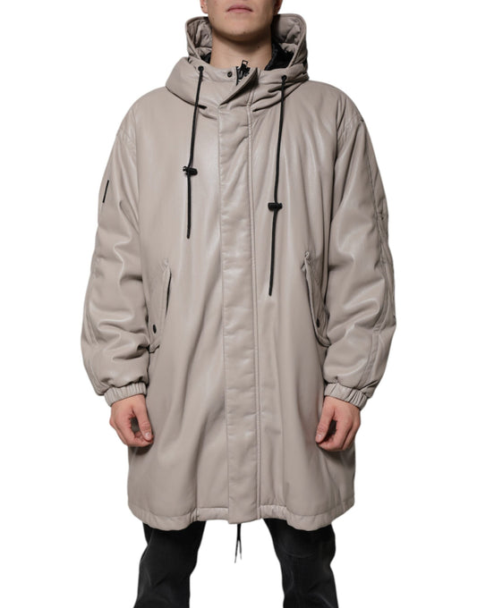 MSGM Beige Full Zip Hooded Long Sleeves Casual Coat Men's Jacket (Pre-Owned)