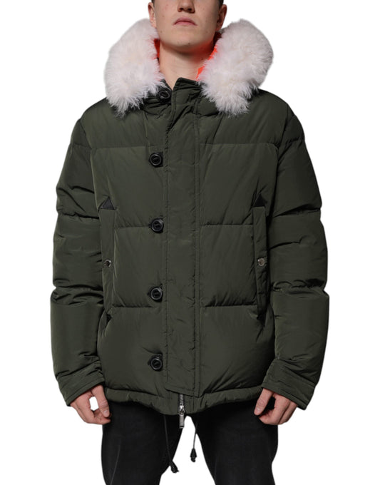 Dsquared�� Green Hooded Long Sleeves Fur Shearling Men's Jacket