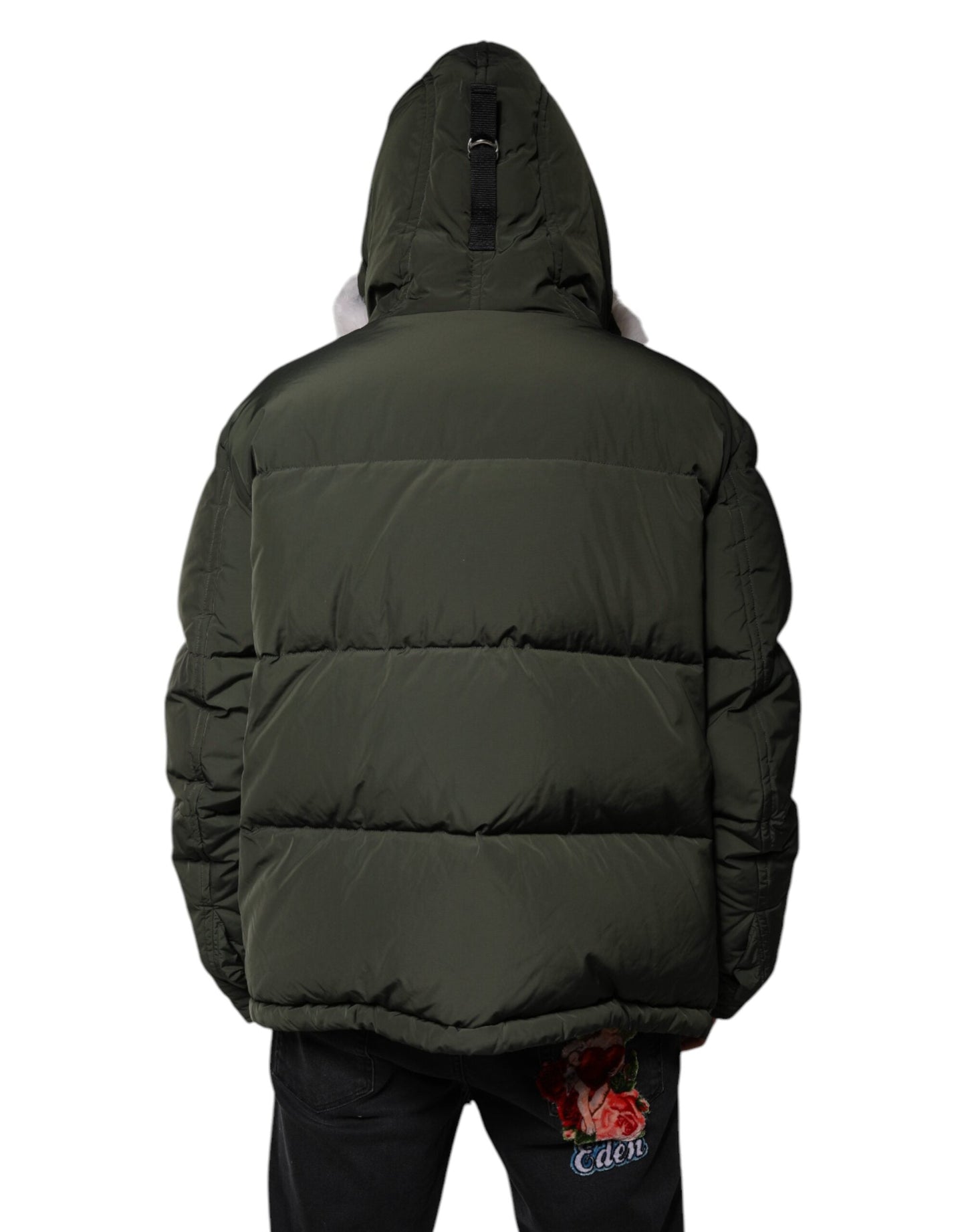 Dsquared�� Green Hooded Long Sleeves Fur Shearling Men's Jacket