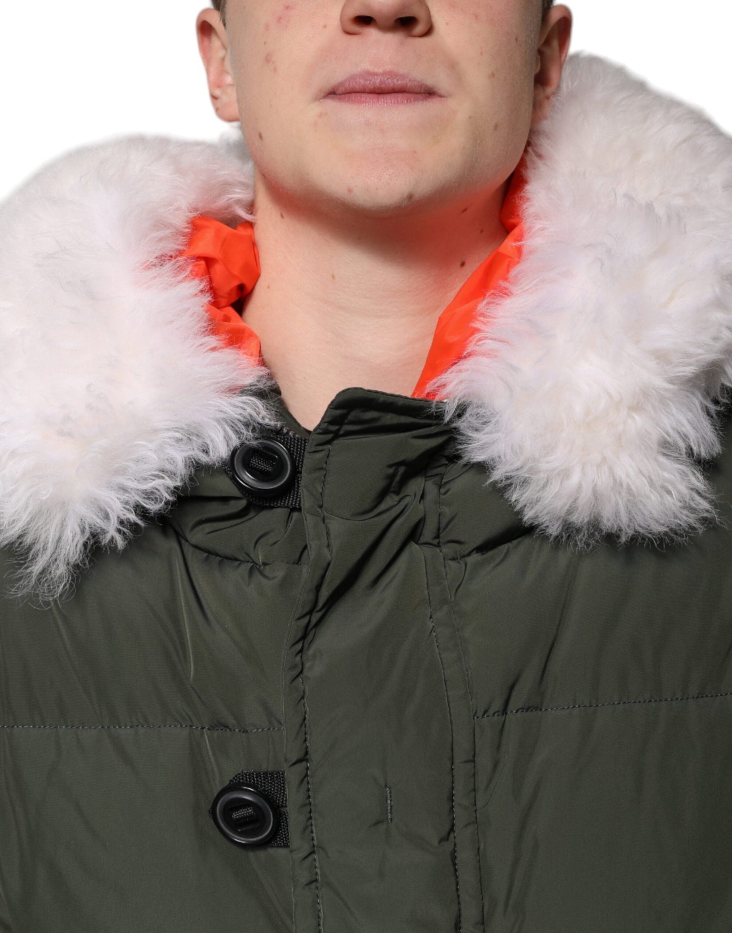 Dsquared�� Green Hooded Long Sleeves Fur Shearling Men's Jacket