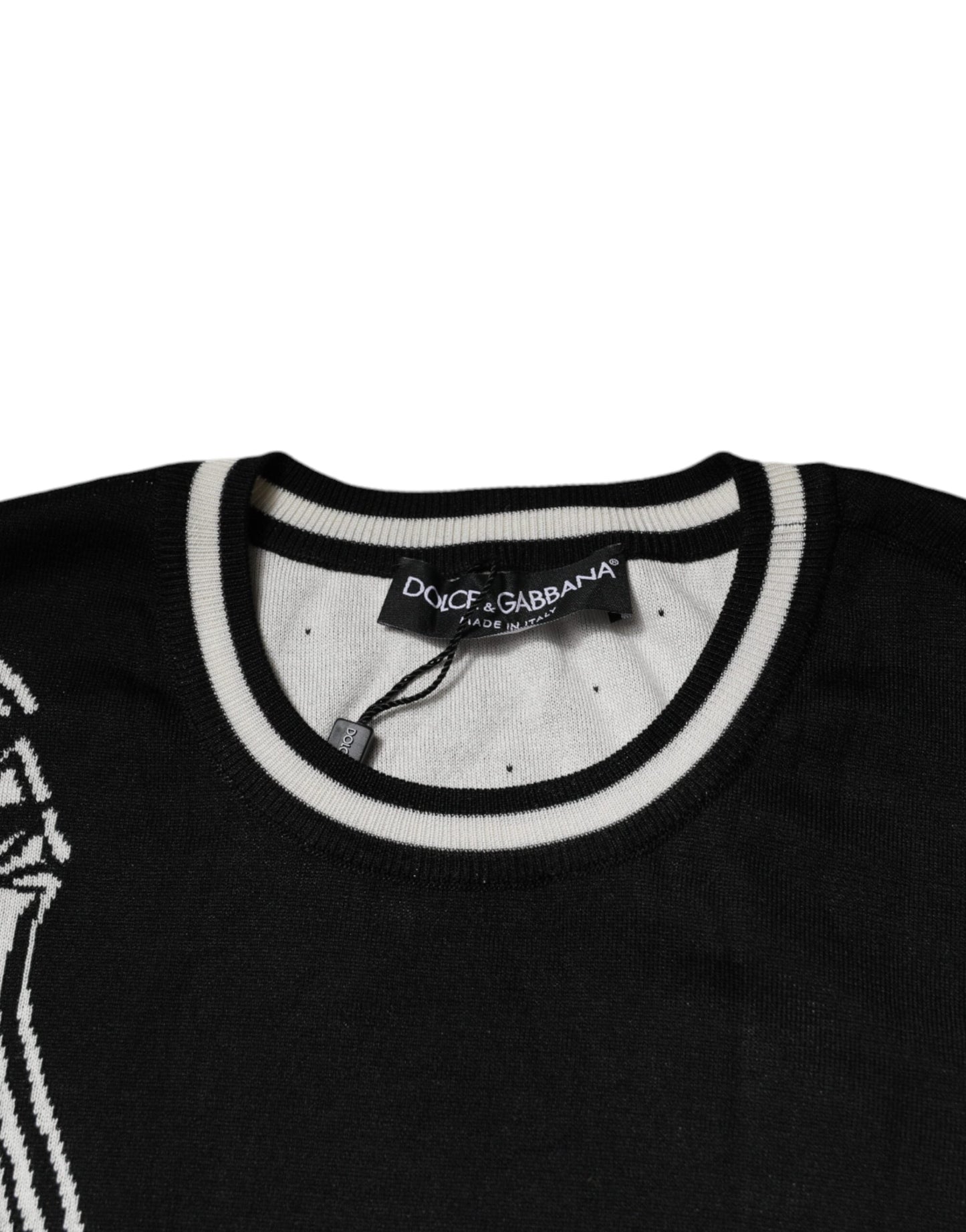 Dolce & Gabbana Black White Guitar Silk Crew Neck Men's Sweater
