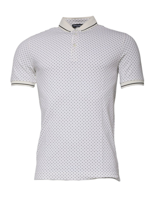 Dolce & Gabbana White Polka Dot Cotton Collared Polo Men's T-shirt (Pre-Owned)