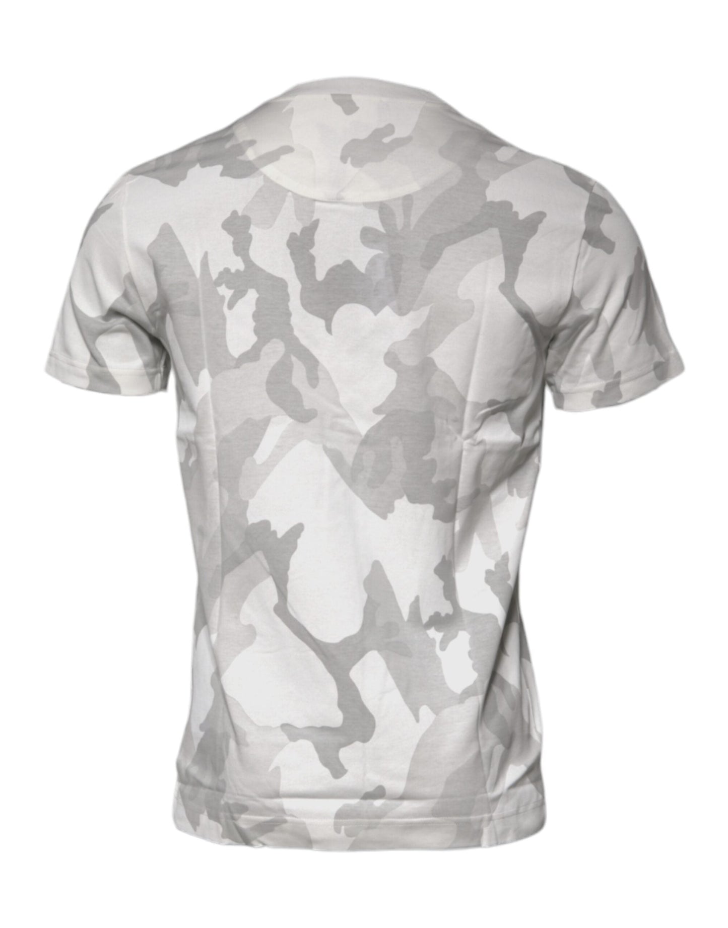 Dolce & Gabbana White Gray Camouflage Cotton Crew Neck Men's T-shirt