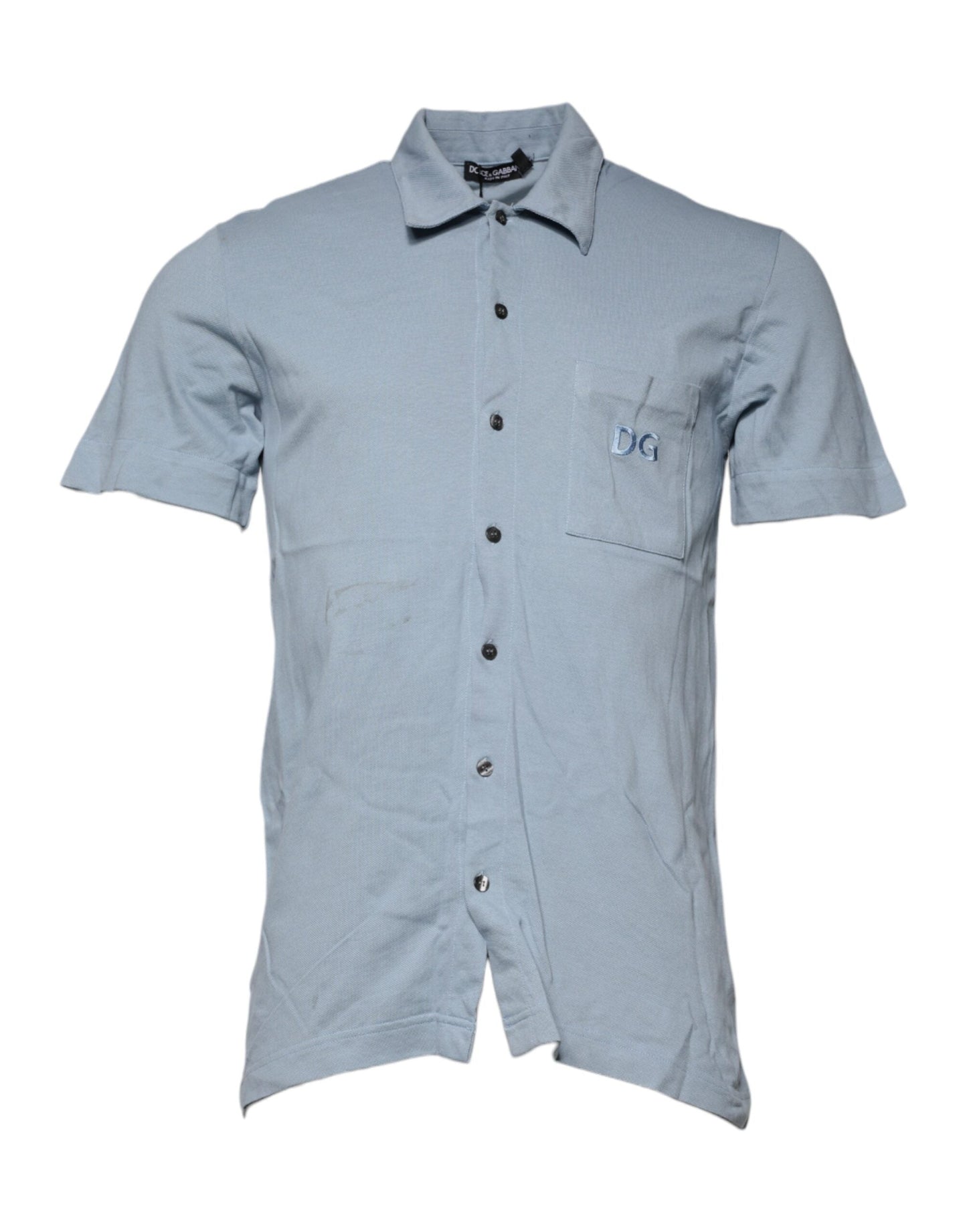 Dolce & Gabbana Blue Cotton Button Down Casual Men Polo Men's Shirt (Pre-Owned)