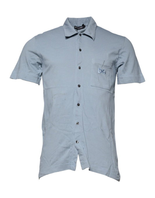Dolce & Gabbana Blue Cotton Button Down Casual Men Polo Men's Shirt (Pre-Owned)
