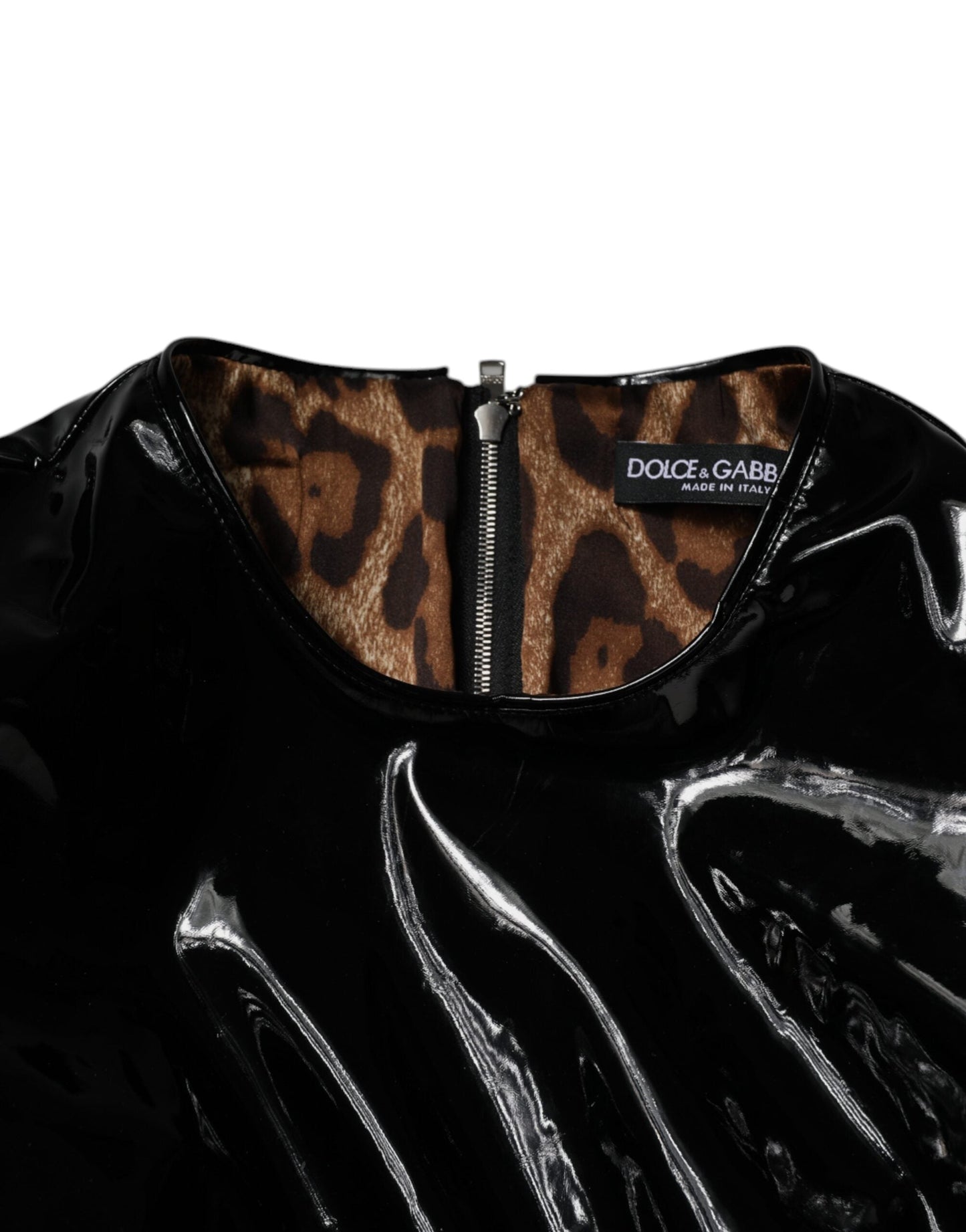 Dolce & Gabbana Black Patent Leather Puff Sleeves Mini Women's Dress