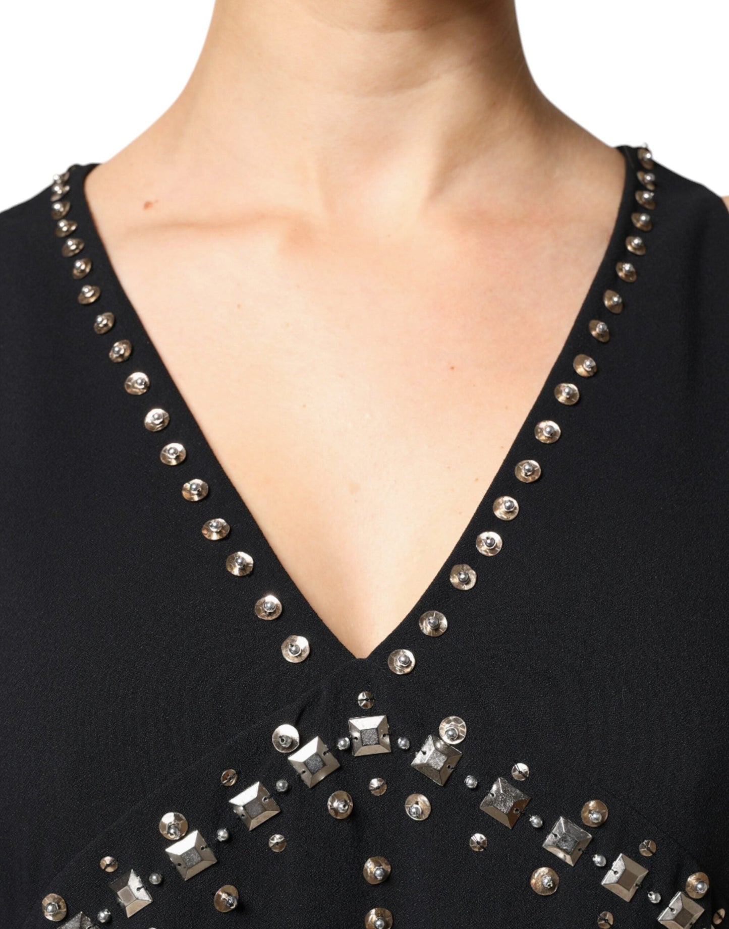 PINKO Black Embellished Polyester Sleeveless Shift A-line Mini Women's Dress