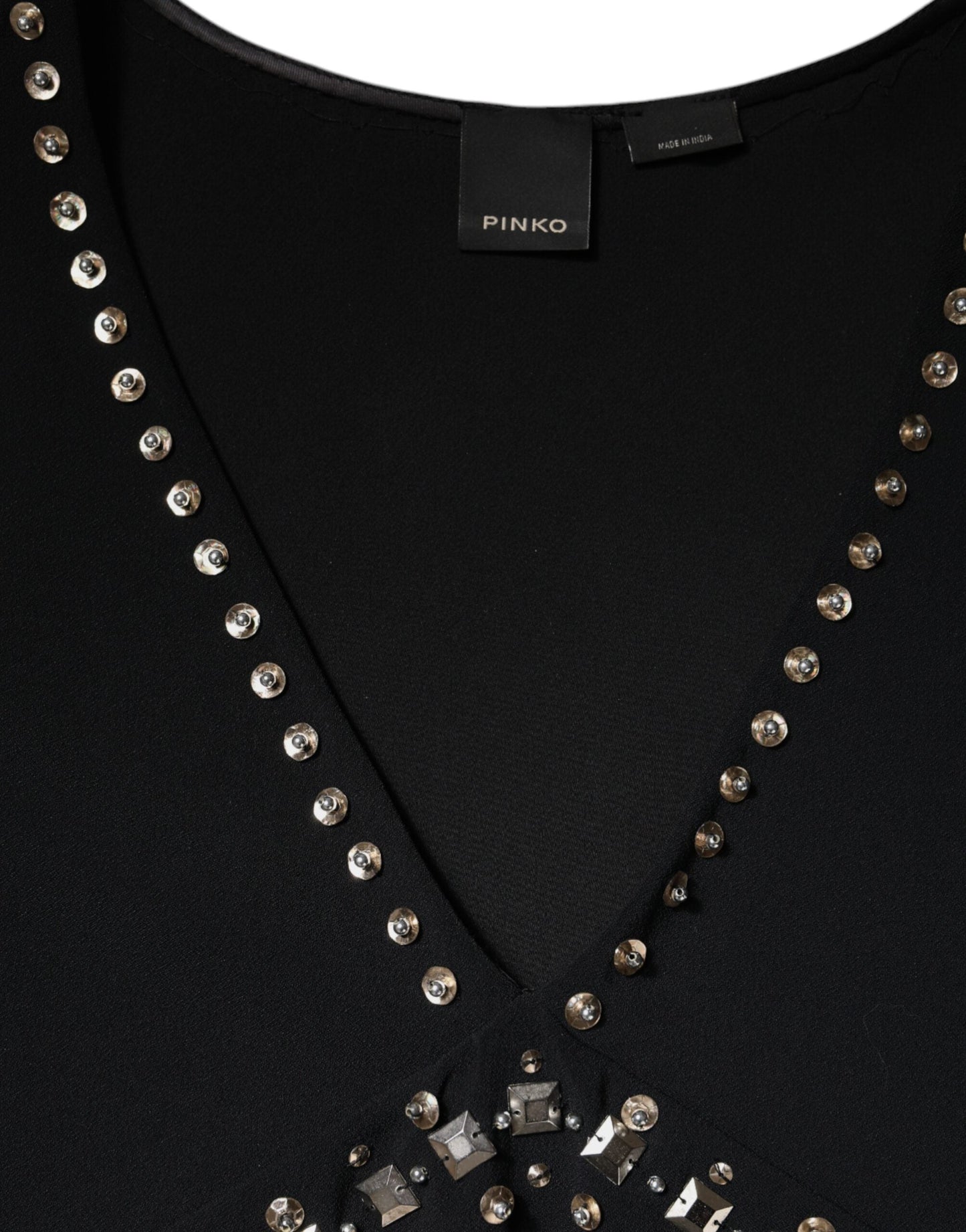 PINKO Black Embellished Polyester Sleeveless Shift A-line Mini Women's Dress