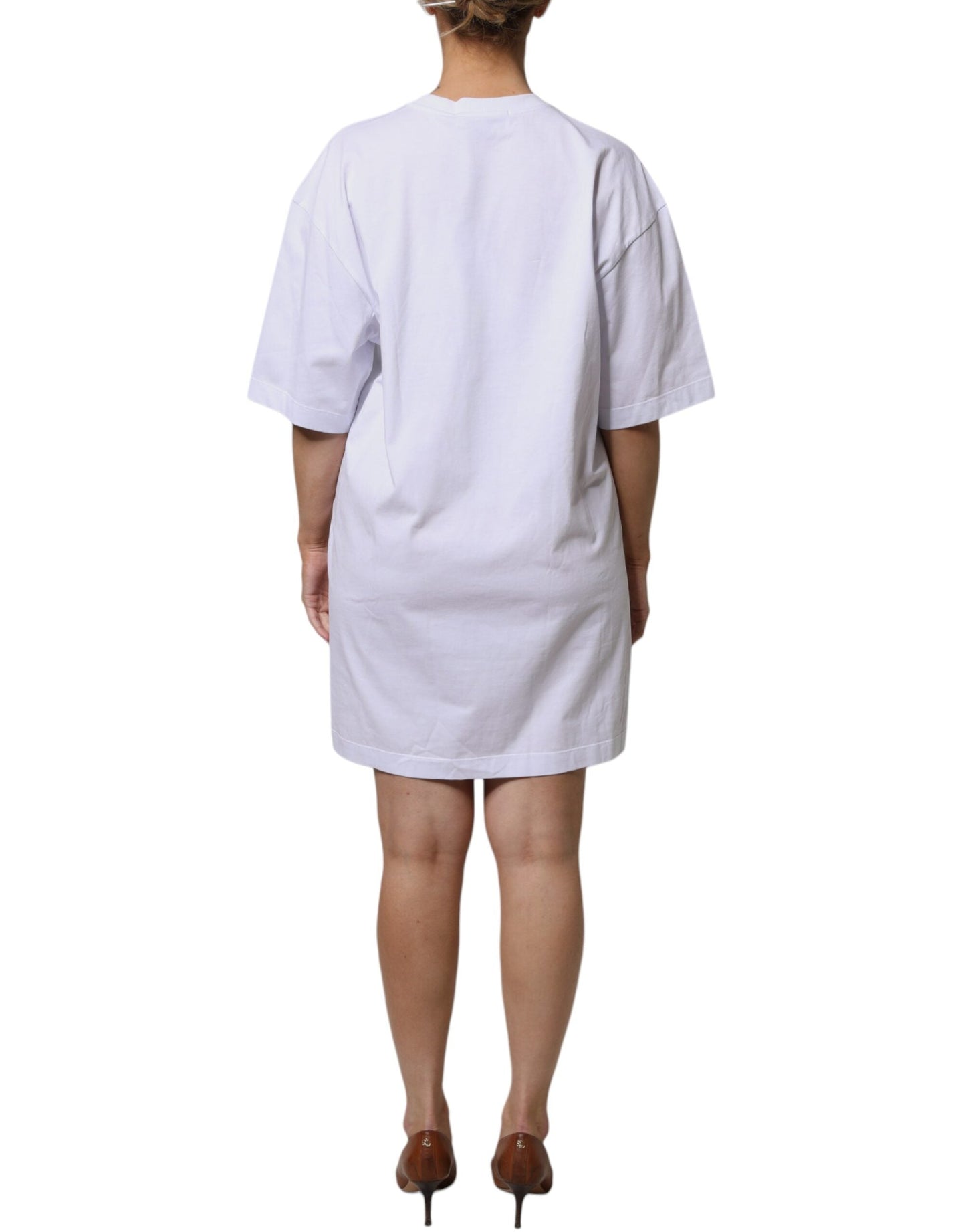 MSGM White Logo Print Cotton T-shirt Short Sleeves Mini Women's Dress (Pre-Owned)