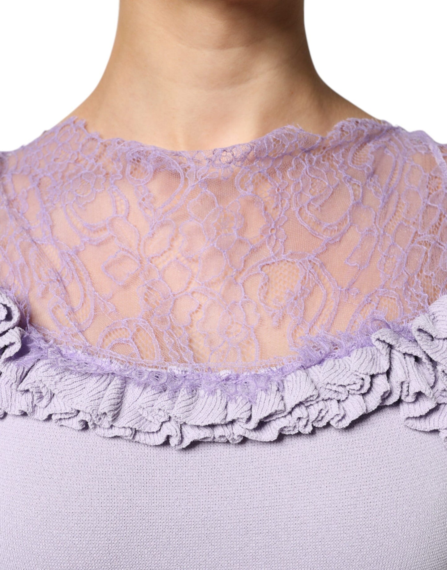 Blumarine Purple Short Sleeves Floral Lace Trim A-line Midi Women's Dress (Pre-Owned)