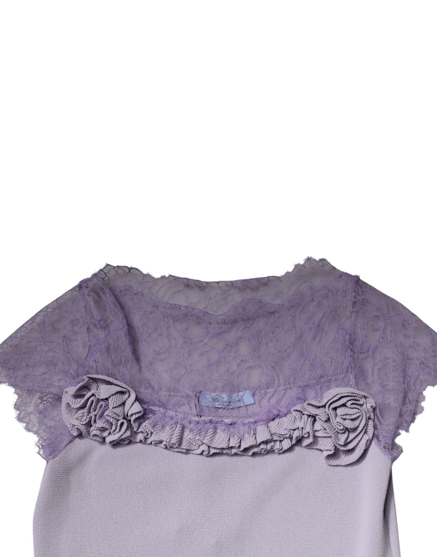 Blumarine Purple Short Sleeves Floral Lace Trim A-line Midi Women's Dress (Pre-Owned)